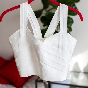 Cute Stretchy White crop Top Low Cleavage